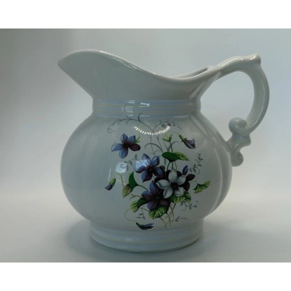 Vintage McCoy Pottery Pitcher 7528 White With Purple Violets 5.5" Tall